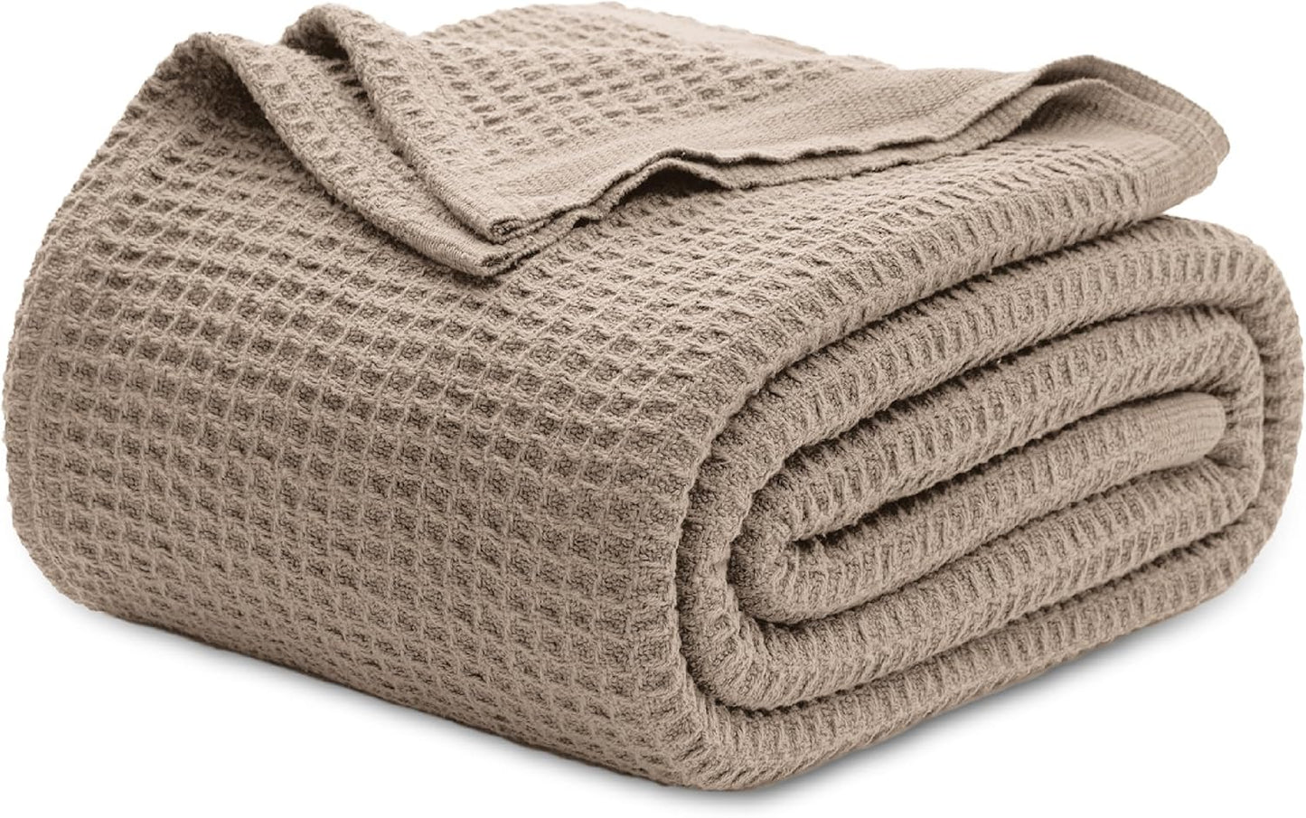Bedsure 100% Cotton Blanket King Size for Bed - Breathable and Soft, Waffle Weave Blanket for Summer Spring, White, 104x90 inches