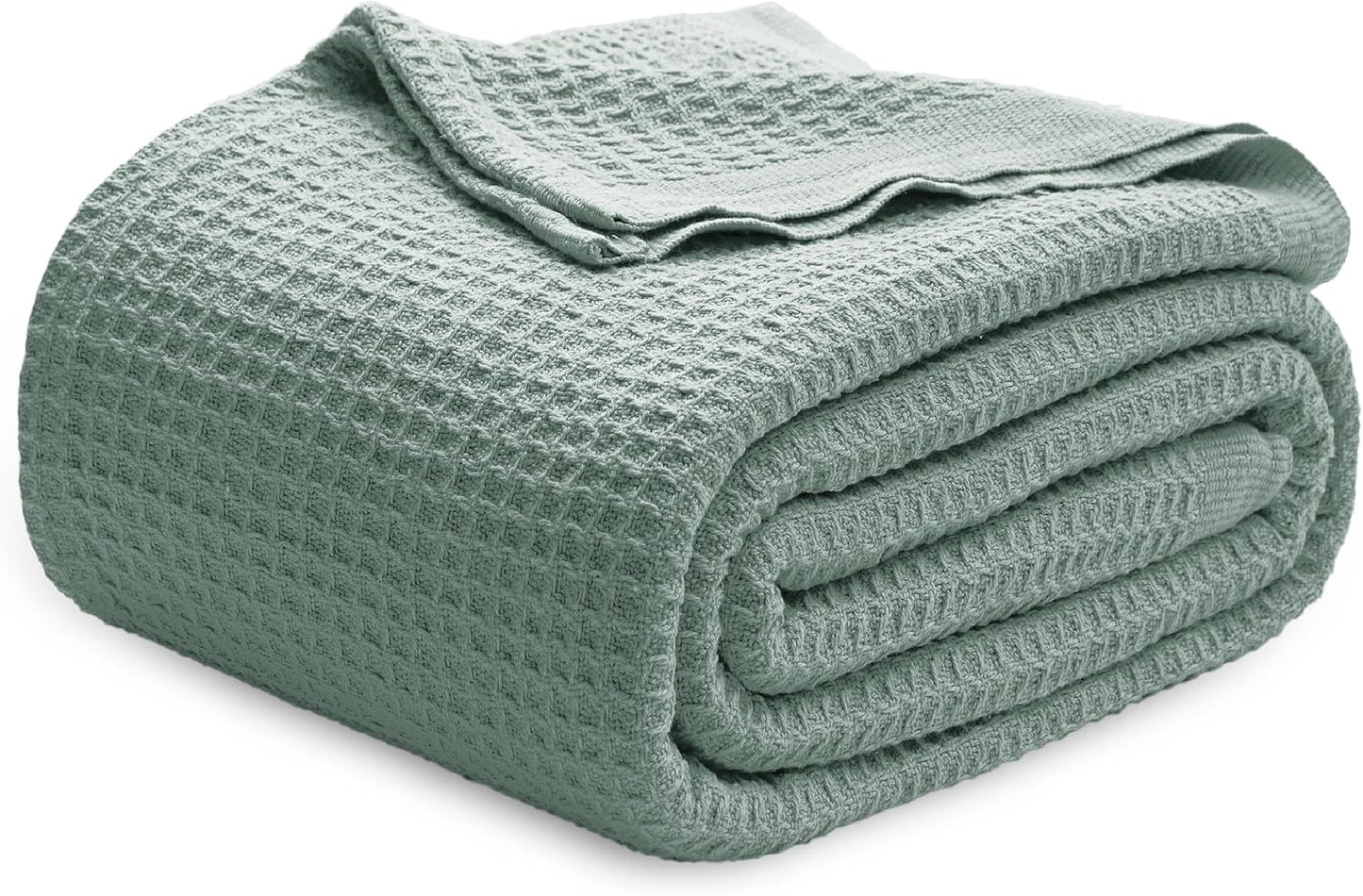 Bedsure 100% Cotton Blanket King Size for Bed - Breathable and Soft, Waffle Weave Blanket for Summer Spring, White, 104x90 inches
