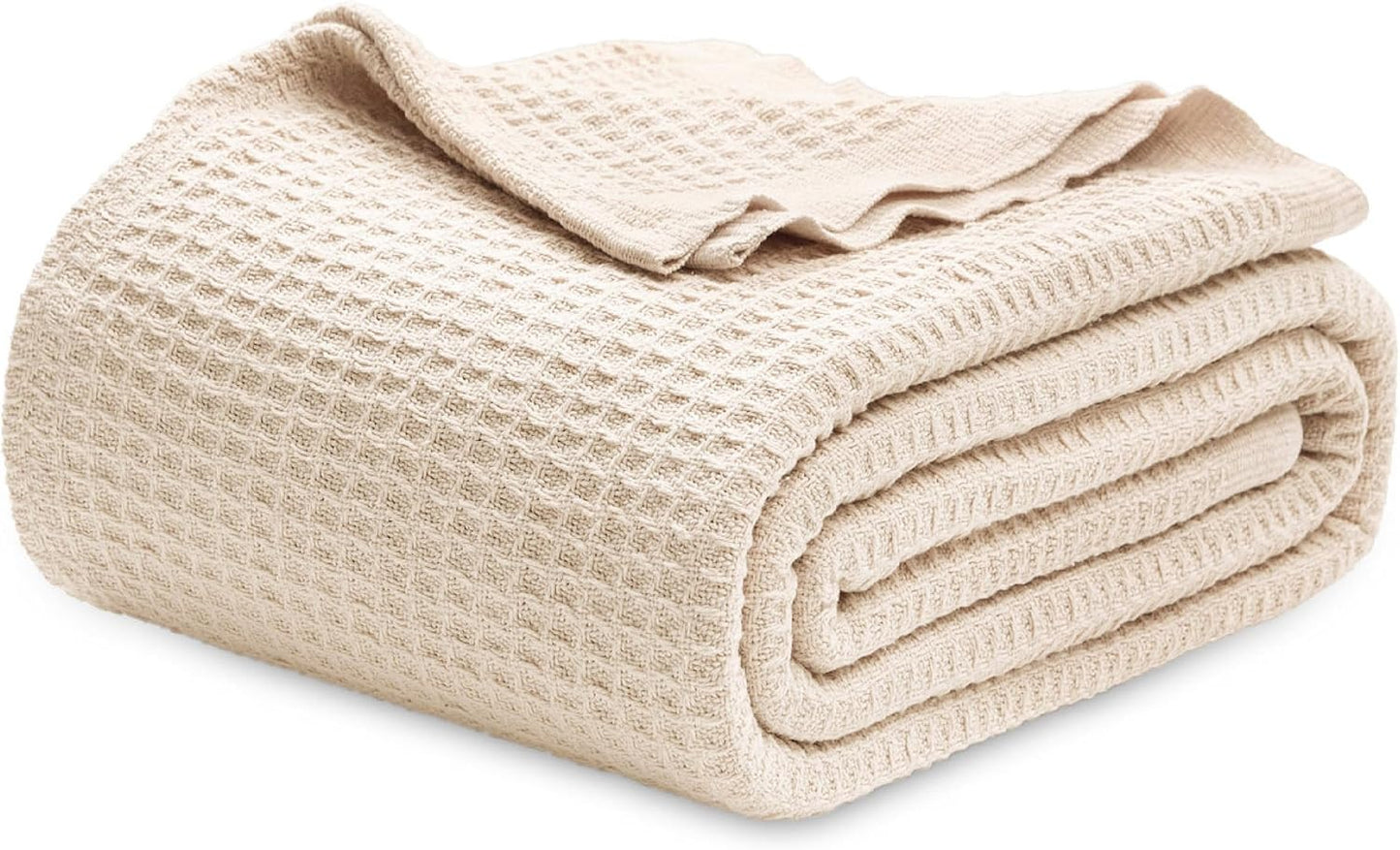 Bedsure 100% Cotton Blanket King Size for Bed - Breathable and Soft, Waffle Weave Blanket for Summer Spring, White, 104x90 inches