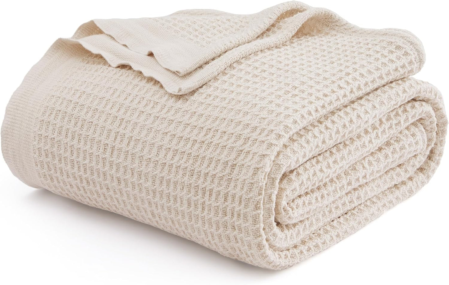 Bedsure 100% Cotton Blanket King Size for Bed - Breathable and Soft, Waffle Weave Blanket for Summer Spring, White, 104x90 inches