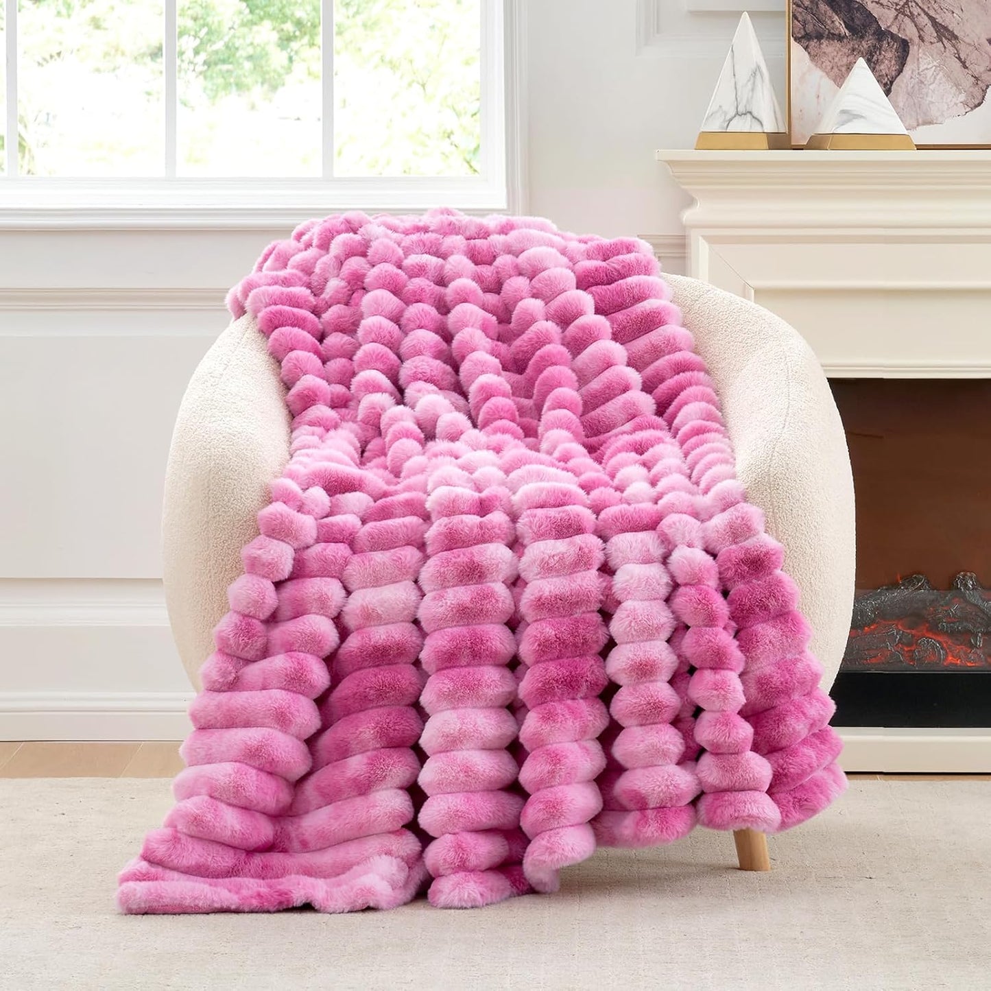 Cozy Bliss Faux Fur Throw Blanket for Couch, Cozy Warm Plush Striped Blanket for Sofa Bedroom Living Room,50 * 60 Inches Grey