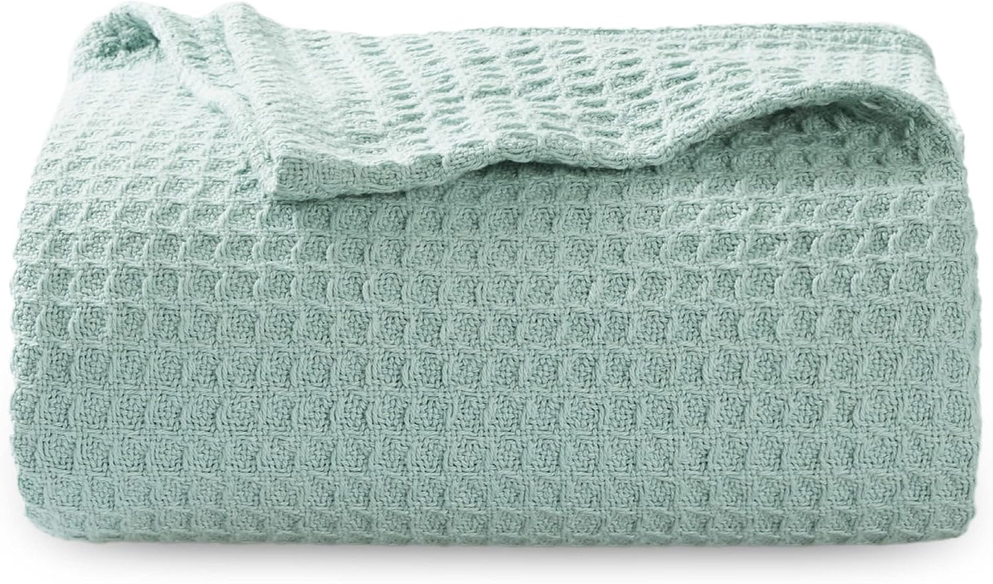 Bedsure 100% Cotton Blanket King Size for Bed - Breathable and Soft, Waffle Weave Blanket for Summer Spring, White, 104x90 inches