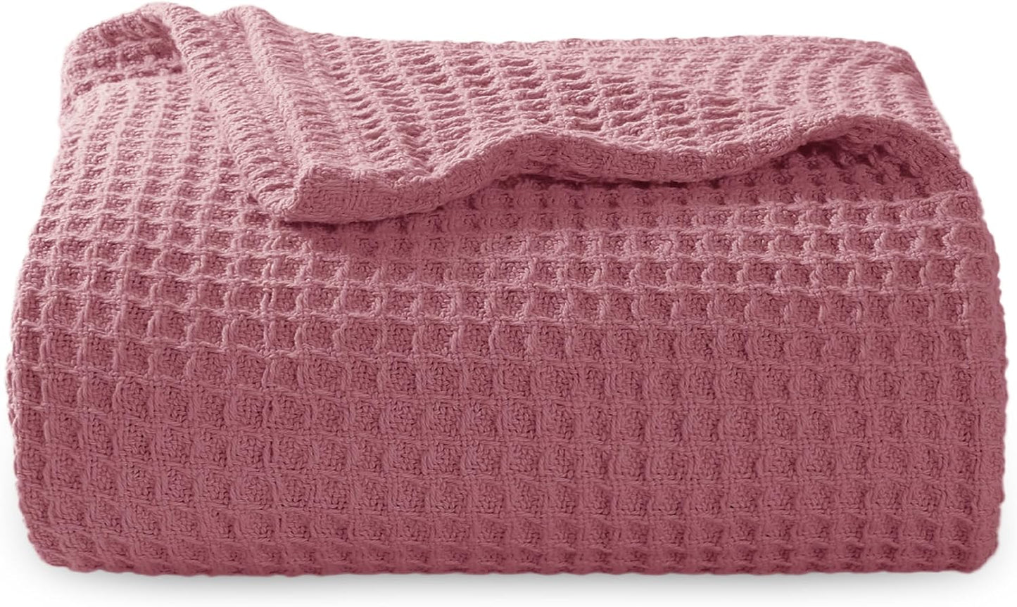 Bedsure 100% Cotton Blanket King Size for Bed - Breathable and Soft, Waffle Weave Blanket for Summer Spring, White, 104x90 inches