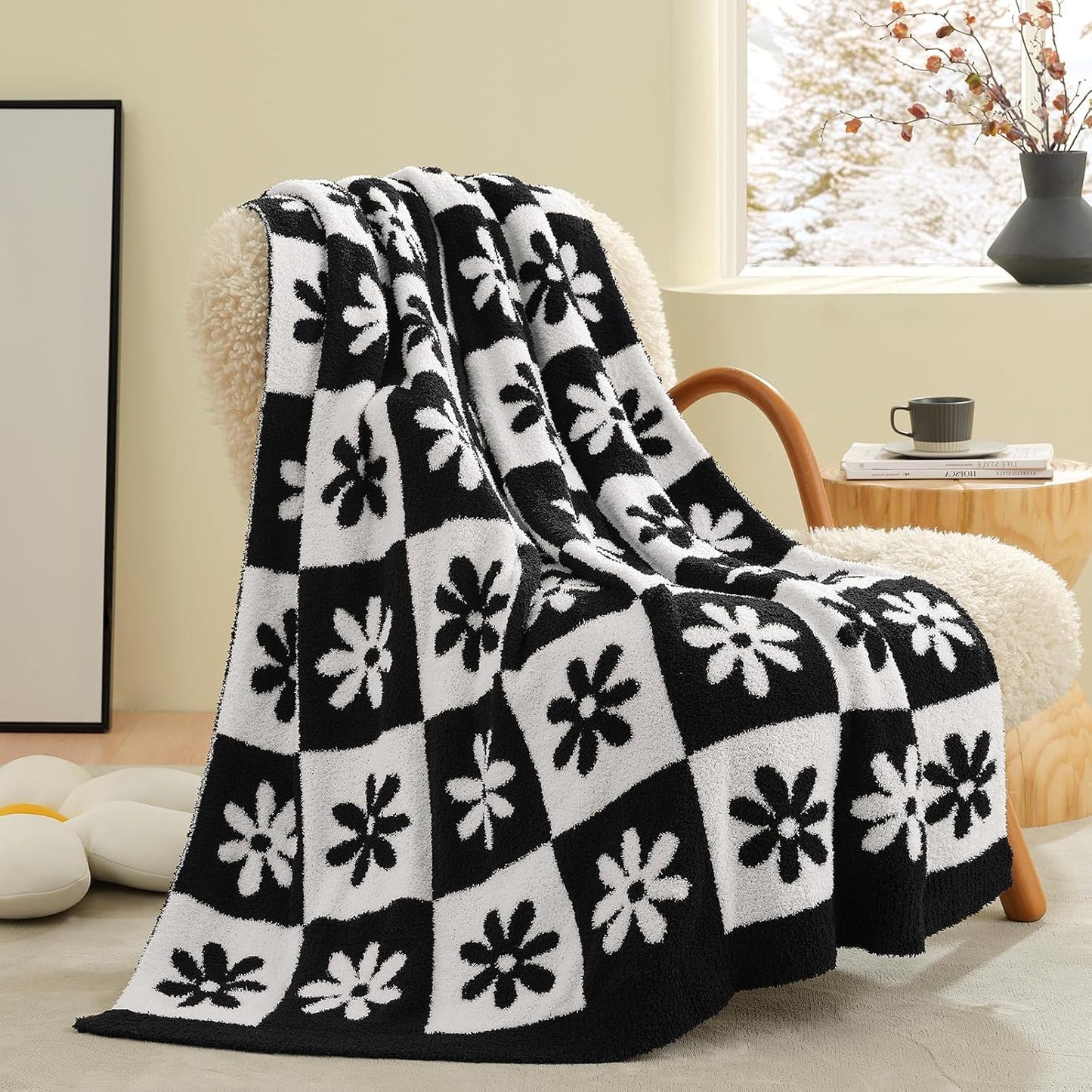 Snuggle Sac Checkered Blanket, Sage Green Throw Blanket for Couch Plaid Microfiber Fluffy Warm Cozy Fuzzy Soft Throw Blanket Reversible Checker Blankets for Sofa, Chair, Bed, 50x60 inches