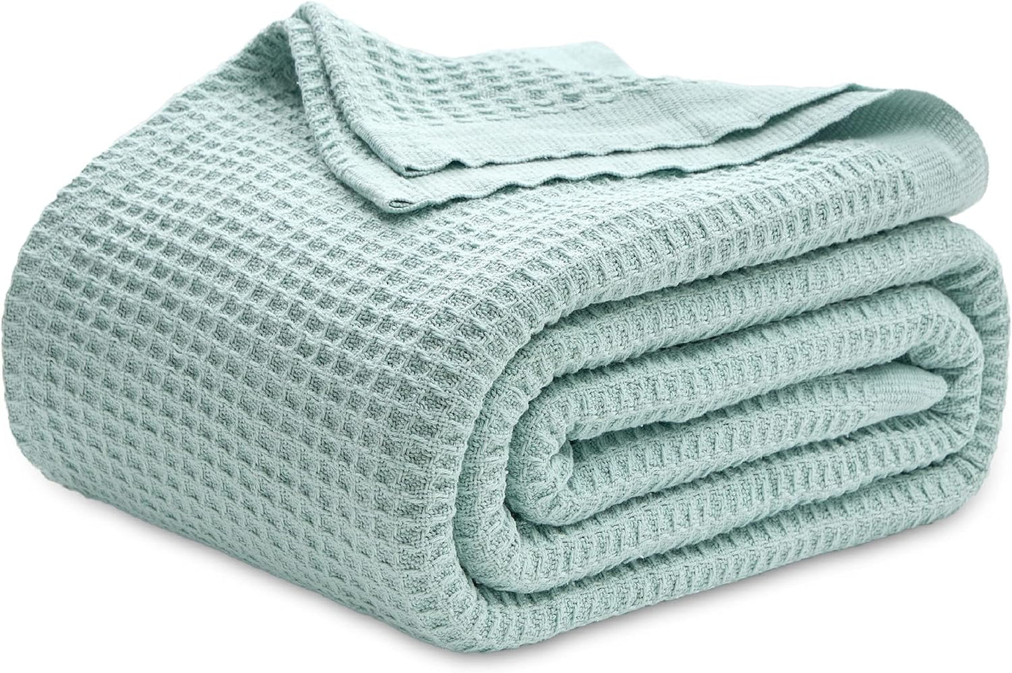 Bedsure 100% Cotton Blanket King Size for Bed - Breathable and Soft, Waffle Weave Blanket for Summer Spring, White, 104x90 inches