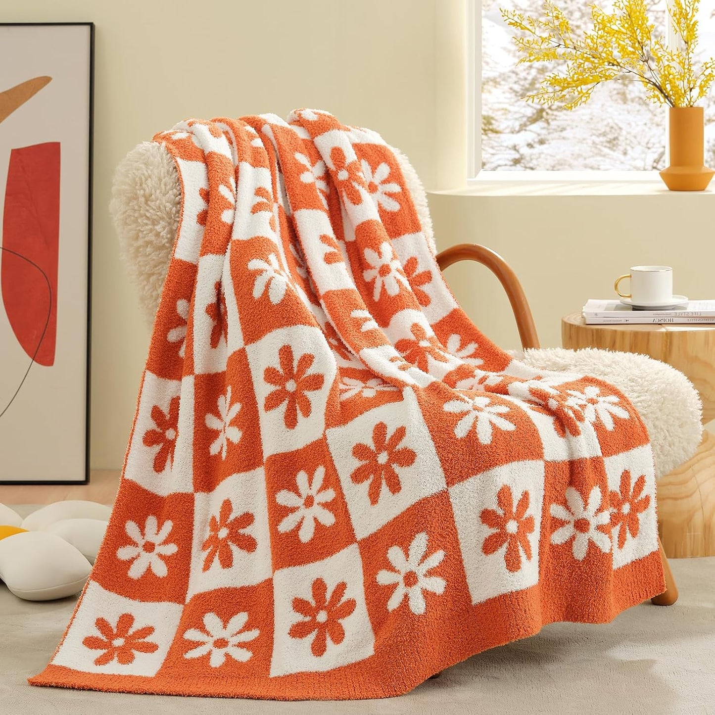 Snuggle Sac Checkered Blanket, Sage Green Throw Blanket for Couch Plaid Microfiber Fluffy Warm Cozy Fuzzy Soft Throw Blanket Reversible Checker Blankets for Sofa, Chair, Bed, 50x60 inches