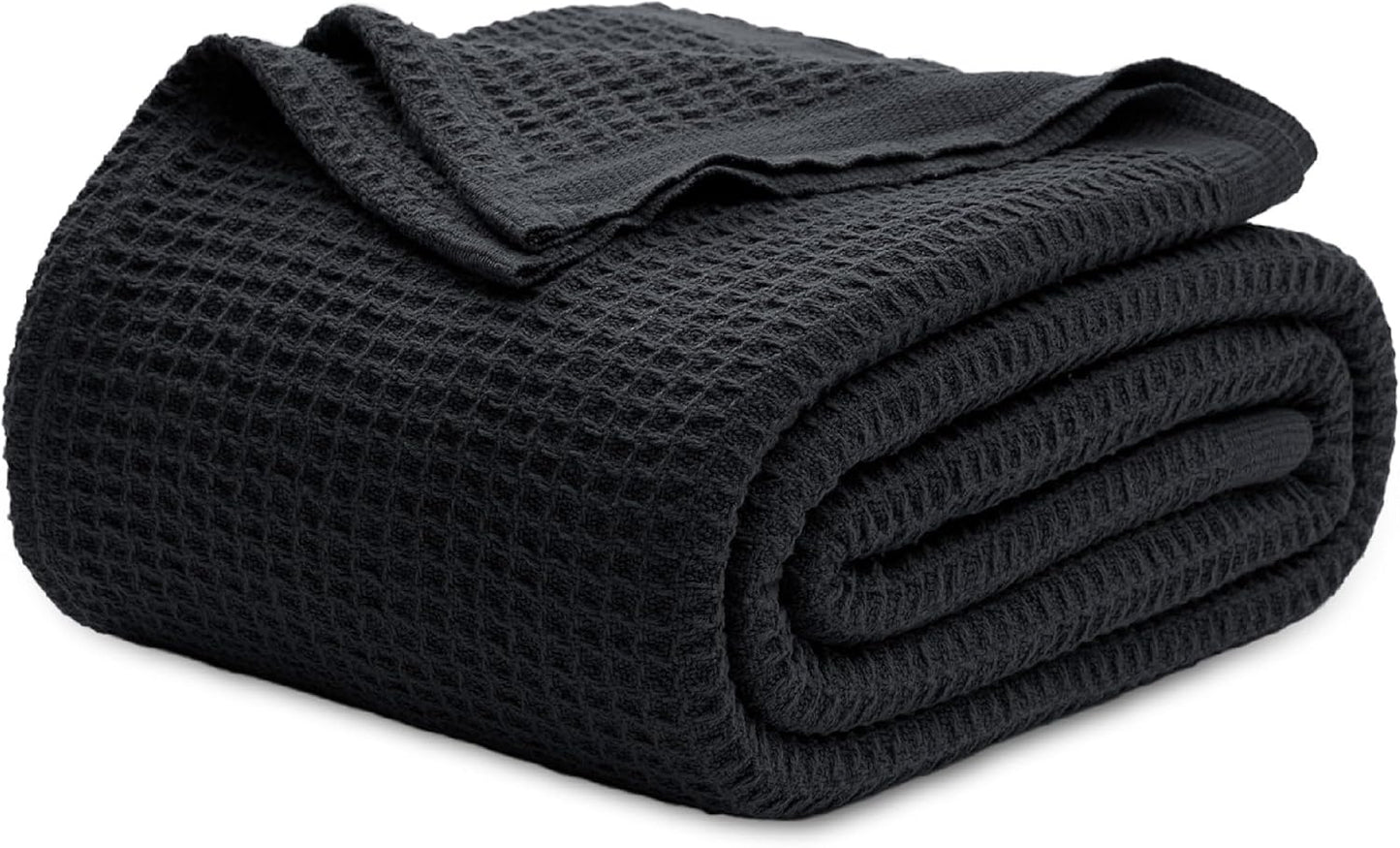 Bedsure 100% Cotton Blanket King Size for Bed - Breathable and Soft, Waffle Weave Blanket for Summer Spring, White, 104x90 inches