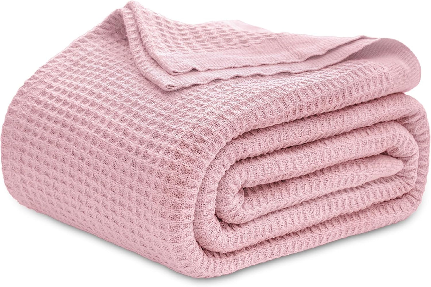 Bedsure 100% Cotton Blanket King Size for Bed - Breathable and Soft, Waffle Weave Blanket for Summer Spring, White, 104x90 inches