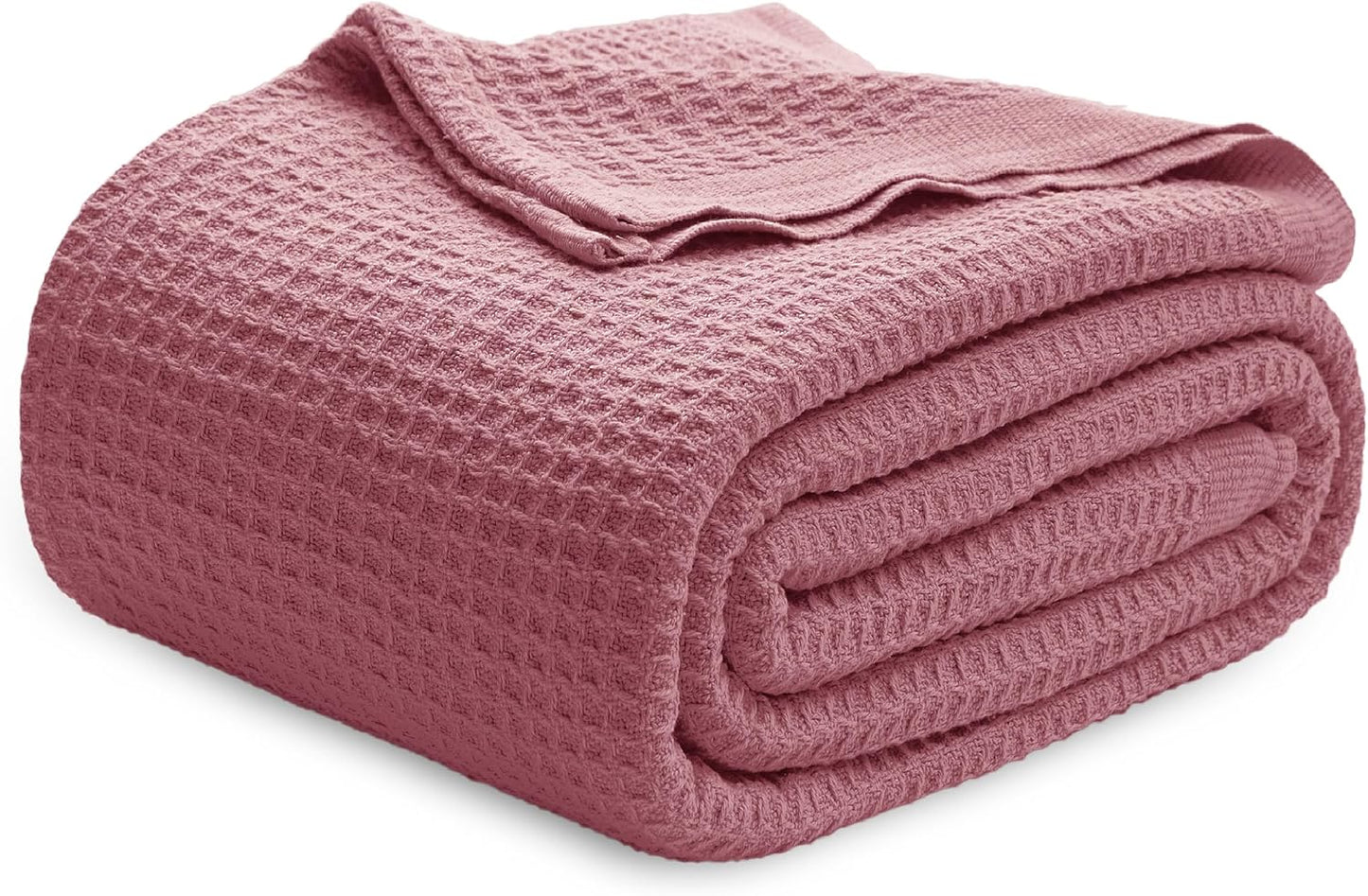 Bedsure 100% Cotton Blanket King Size for Bed - Breathable and Soft, Waffle Weave Blanket for Summer Spring, White, 104x90 inches