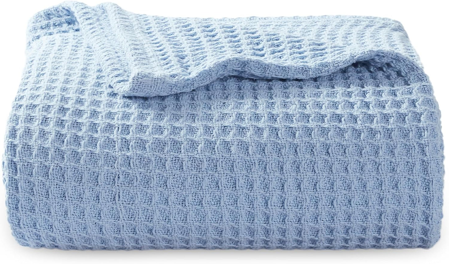Bedsure 100% Cotton Blanket King Size for Bed - Breathable and Soft, Waffle Weave Blanket for Summer Spring, White, 104x90 inches