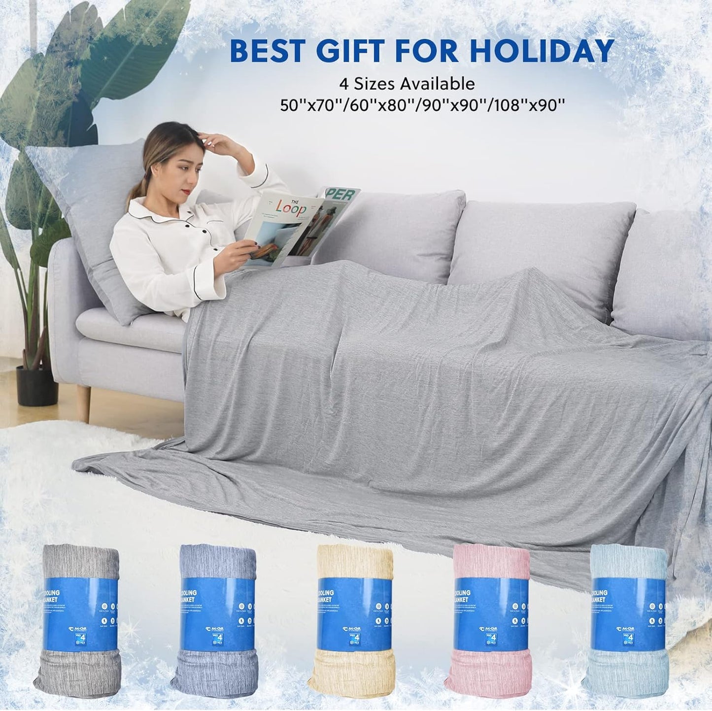 HOMFINE Cooling Blankets for Hot Sleepers - Summer Blanket Thin Lightweight Breathable Soft Double Side Enhanced Cooling for Bed Couch Sofa, Keep Cool for Night Sweats (Grey, 60 x 80 inches)