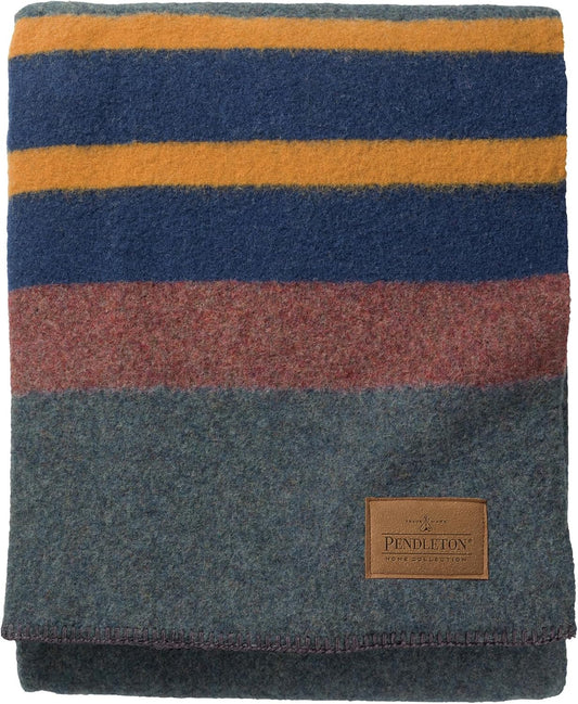 Pendleton Yakima Camp Blanket Full Queen 90" x 90" - Wool Cotton, Lightweight, Large, Dry Clean, Soft and Durable Throw for Home and Travel - Lake