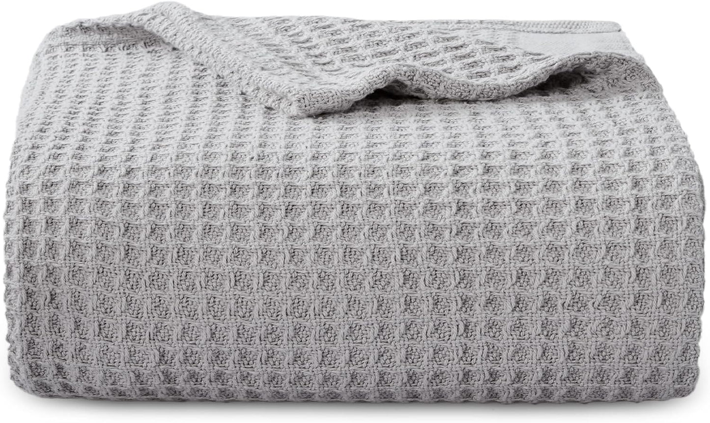 Bedsure 100% Cotton Blanket King Size for Bed - Breathable and Soft, Waffle Weave Blanket for Summer Spring, White, 104x90 inches