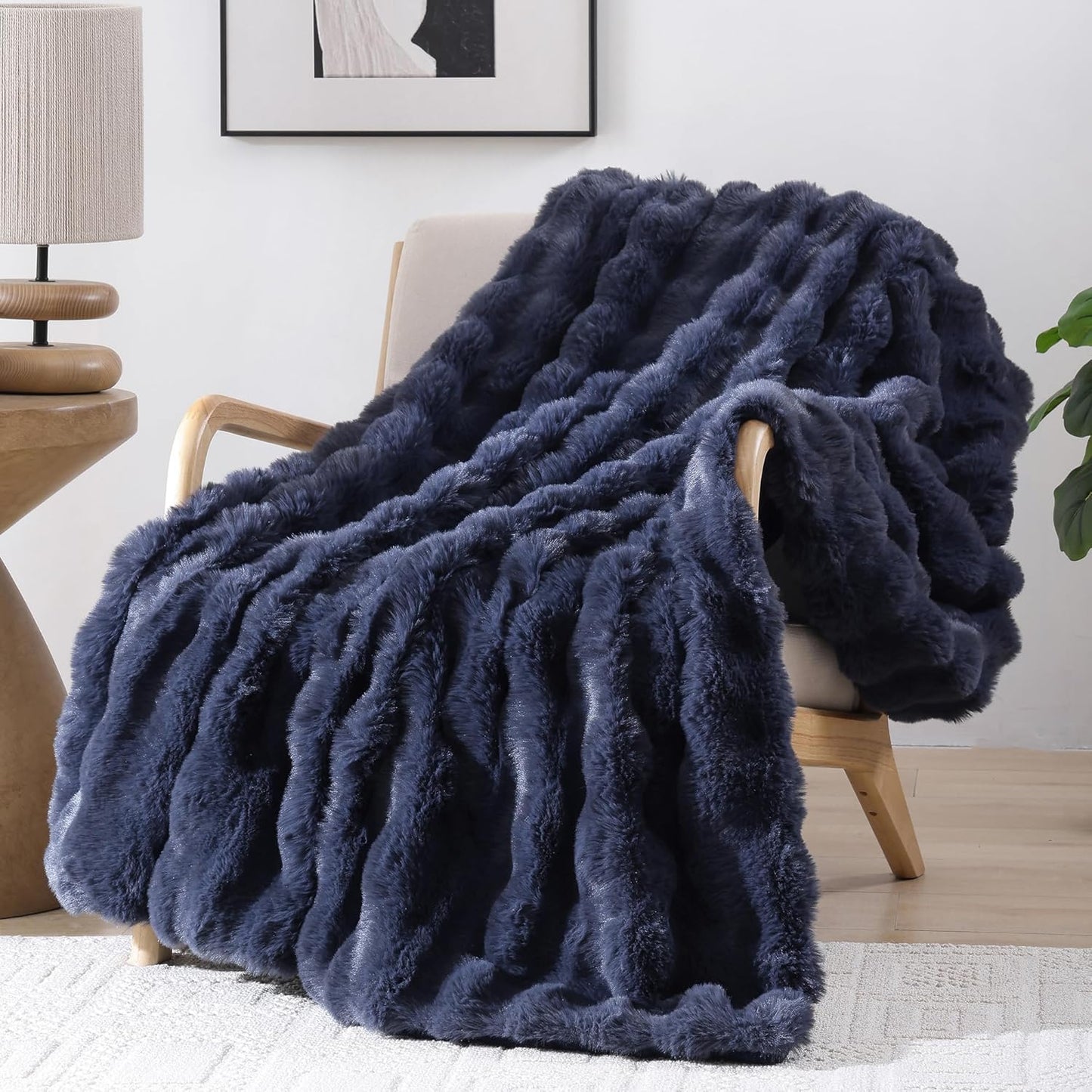 Smoofy Faux Fur Throw Blanket for Couch – Blush Pink Fluffy Cozy Rabbit Fleece, Plush Soft Bubble Blanket for Sofa & Bed, for Mom, Warm Fuzzy Home Room Decor Throw 50" x 60"