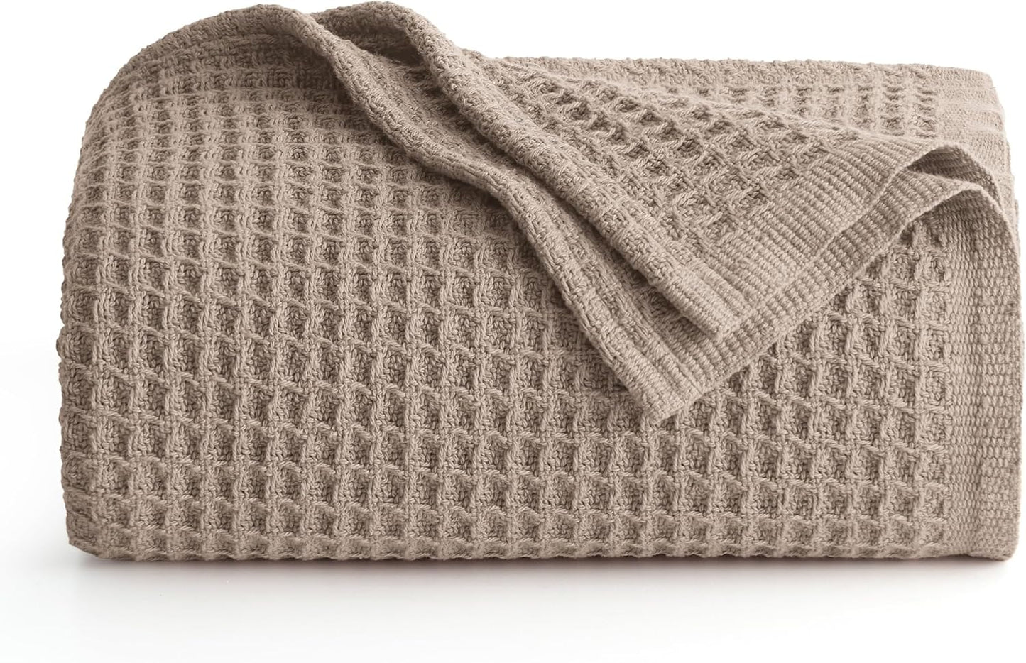 Bedsure 100% Cotton Blanket King Size for Bed - Breathable and Soft, Waffle Weave Blanket for Summer Spring, White, 104x90 inches