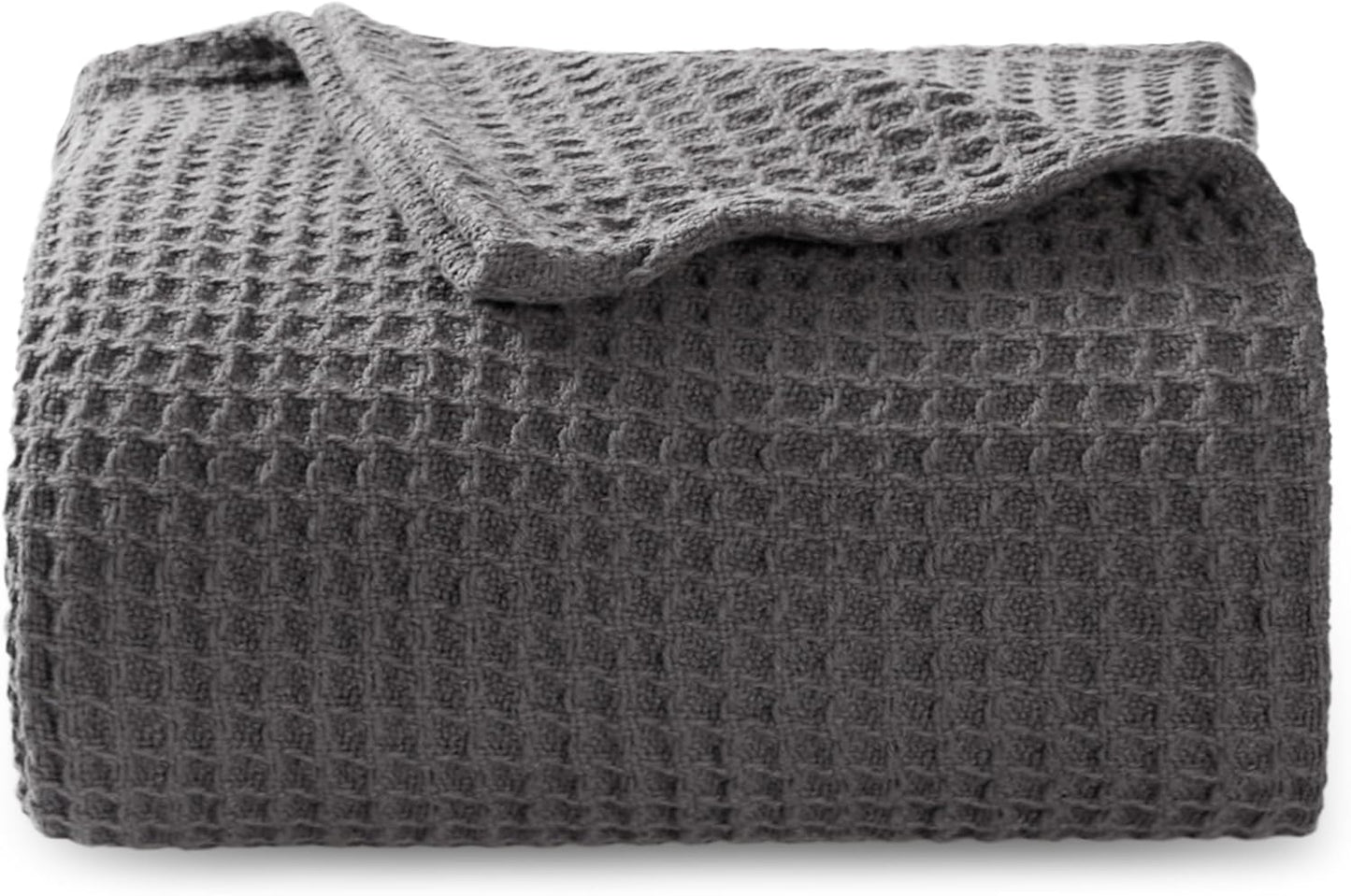 Bedsure 100% Cotton Blanket King Size for Bed - Breathable and Soft, Waffle Weave Blanket for Summer Spring, White, 104x90 inches