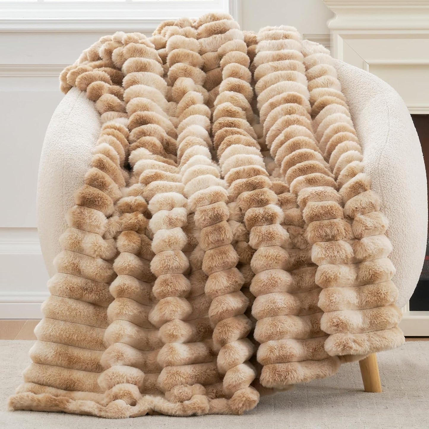 Cozy Bliss Faux Fur Throw Blanket for Couch, Cozy Warm Plush Striped Blanket for Sofa Bedroom Living Room,50 * 60 Inches Grey