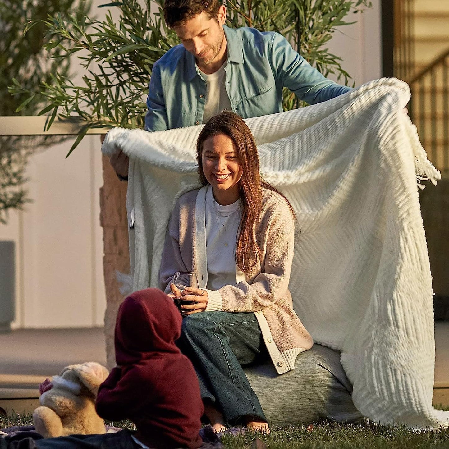 Bedsure Cream Throw Blankets for Couch - Textured Chunky Knit Woven Chenille Blanket - Super Soft, Warm Decorative Boho Throw with Tassels for Bed, Sofa and Living Room Decor, Ivory, 50x60 Inches