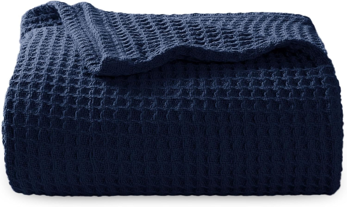 Bedsure 100% Cotton Blanket King Size for Bed - Breathable and Soft, Waffle Weave Blanket for Summer Spring, White, 104x90 inches
