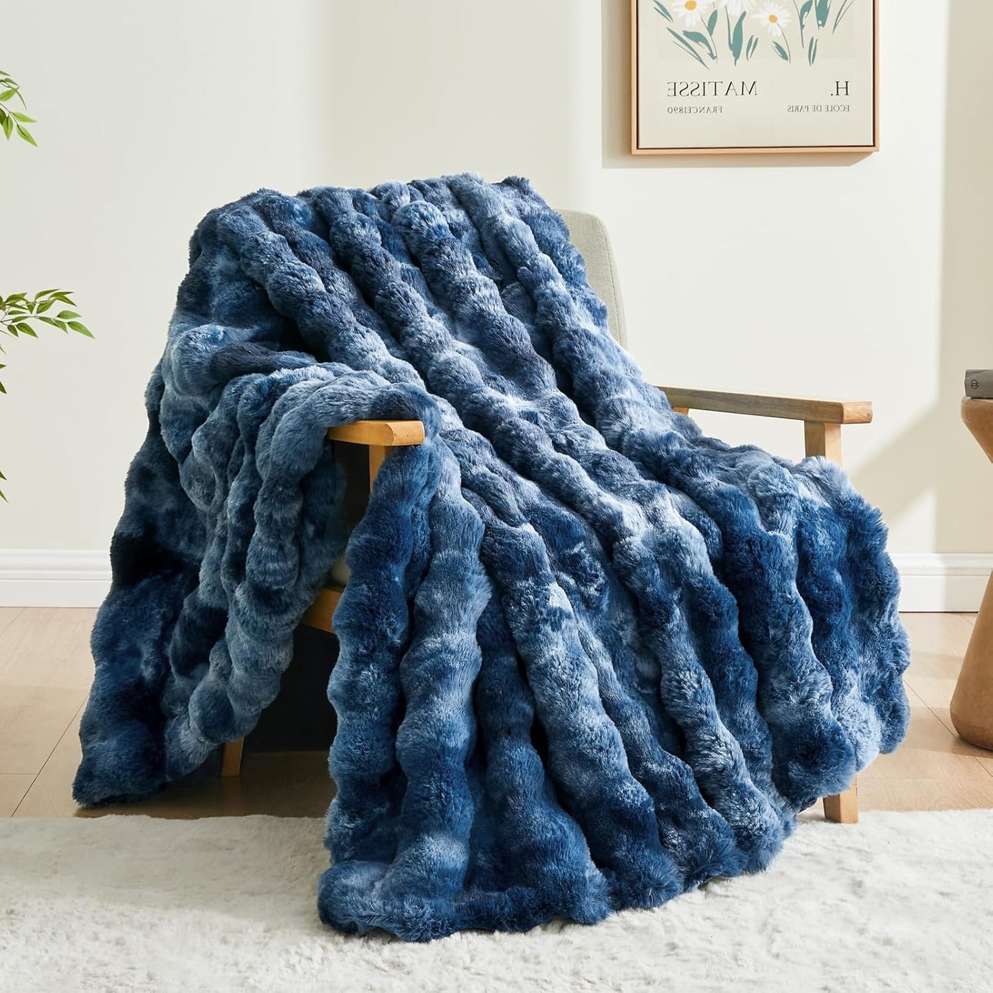 BEDELITE Faux Fur Throw Blanket for Couch, Decorative Tie-Dye Khaki Plush Bubble Blanket - Super Soft & Cozy Fluffy Faux Rabbit Fur Blanket for Women Gift, 50x60 Inches