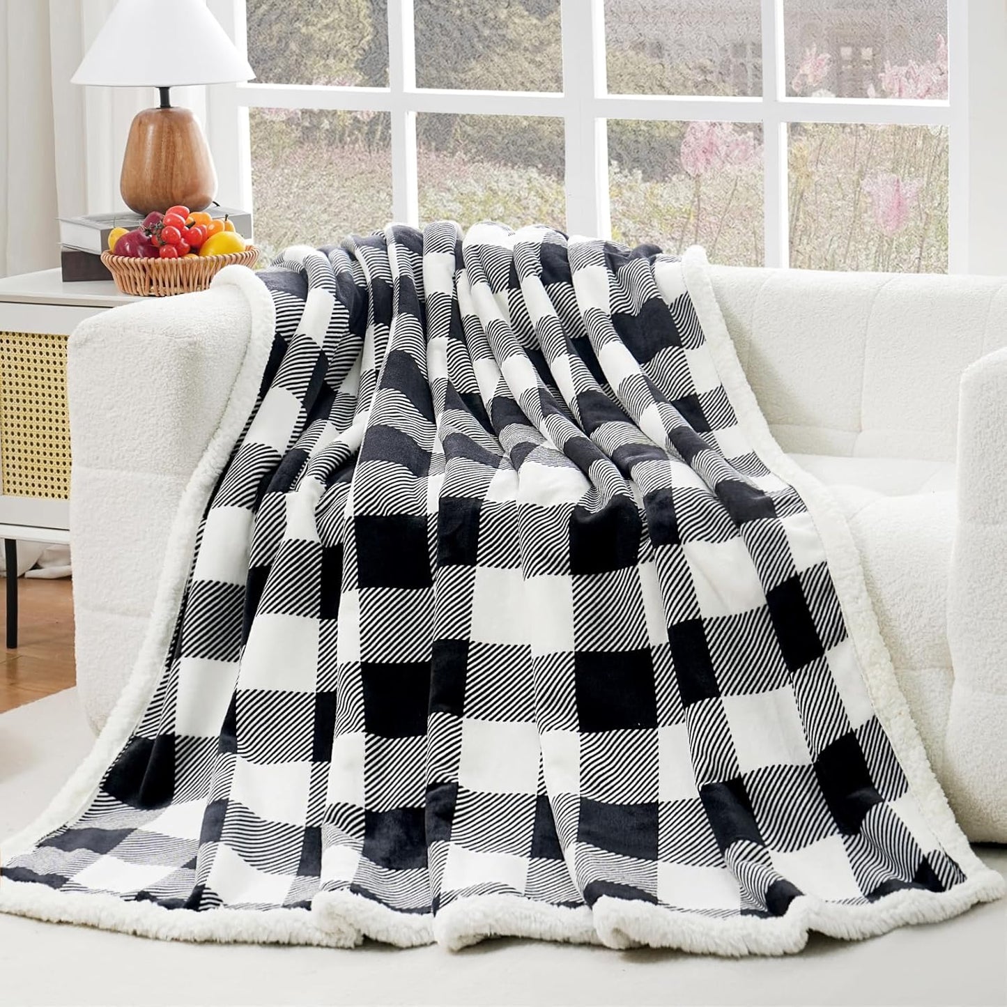 PU MEI Sherpa Fleece Throw Blanket 60" x 80" Reversible Plush Fluffy Large Big Blanket Lattice Flannel Blankets for Sofa Couch Bed (Grey-Soft Blue, 60"*80")