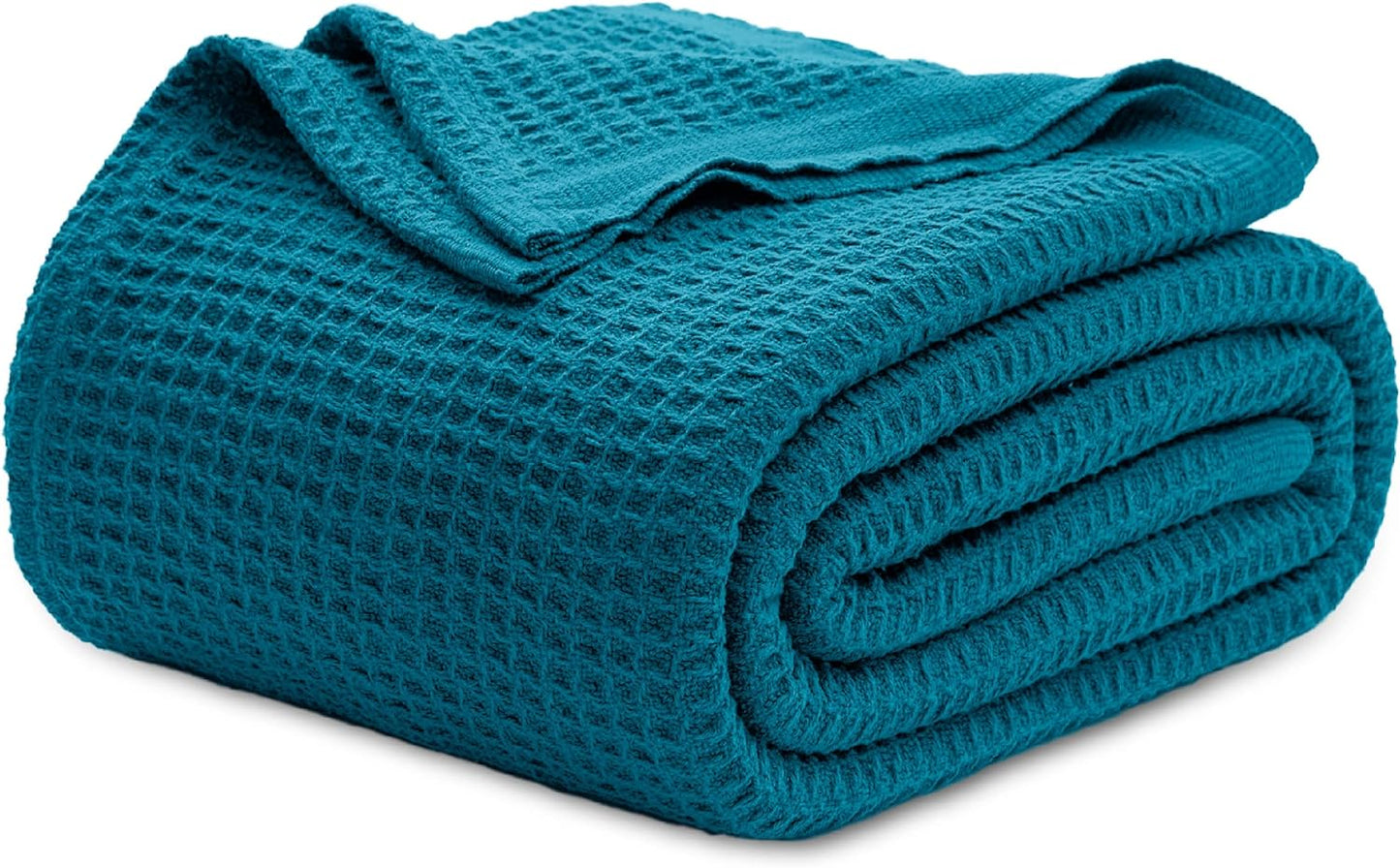 Bedsure 100% Cotton Blanket King Size for Bed - Breathable and Soft, Waffle Weave Blanket for Summer Spring, White, 104x90 inches