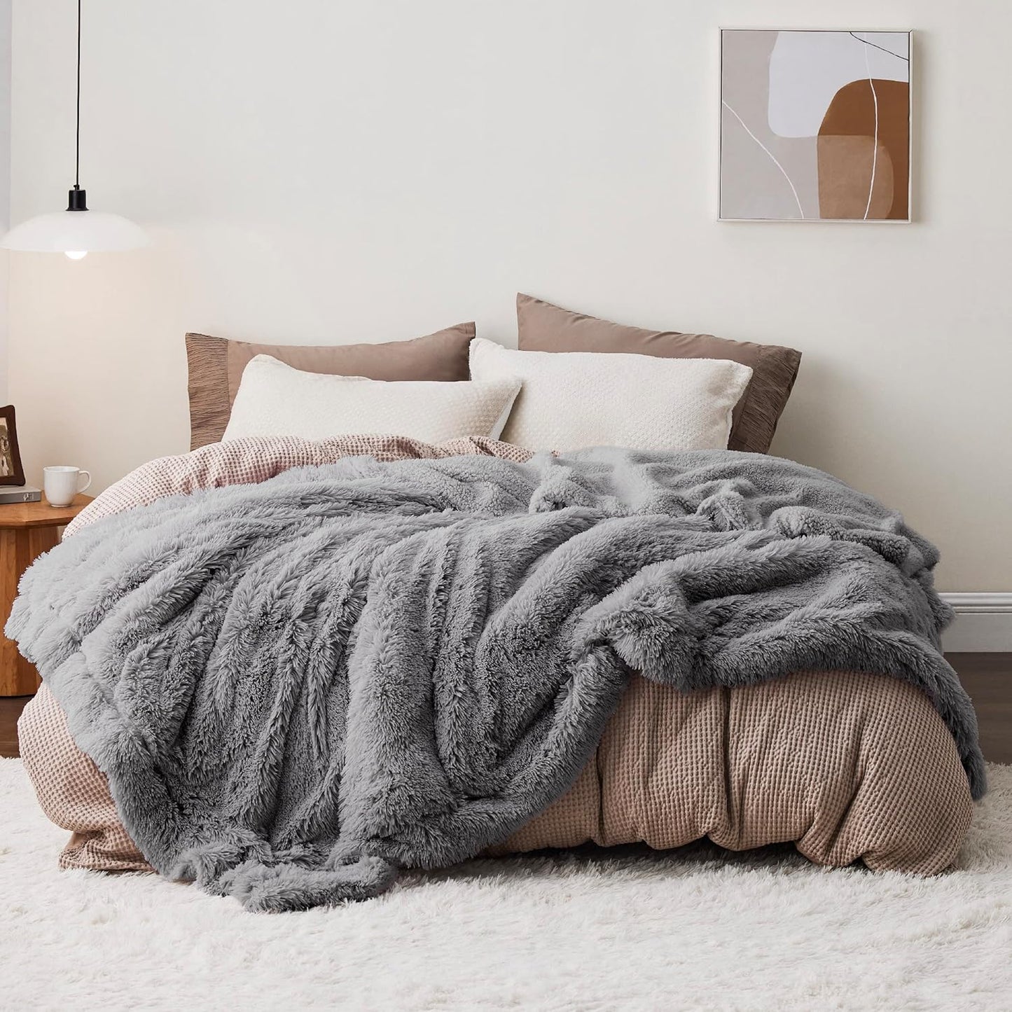 Bedsure Fluffy Fuzzy Throw Blanket Gifts for Women, Soft Cozy Plush Faux Fur Throw Blanket for Couch Bed, Minky Thick Warm Sherpa Fleece Fall Grey Room Decor Men Gifts Teenage Girls Teen Boys Mom Dad