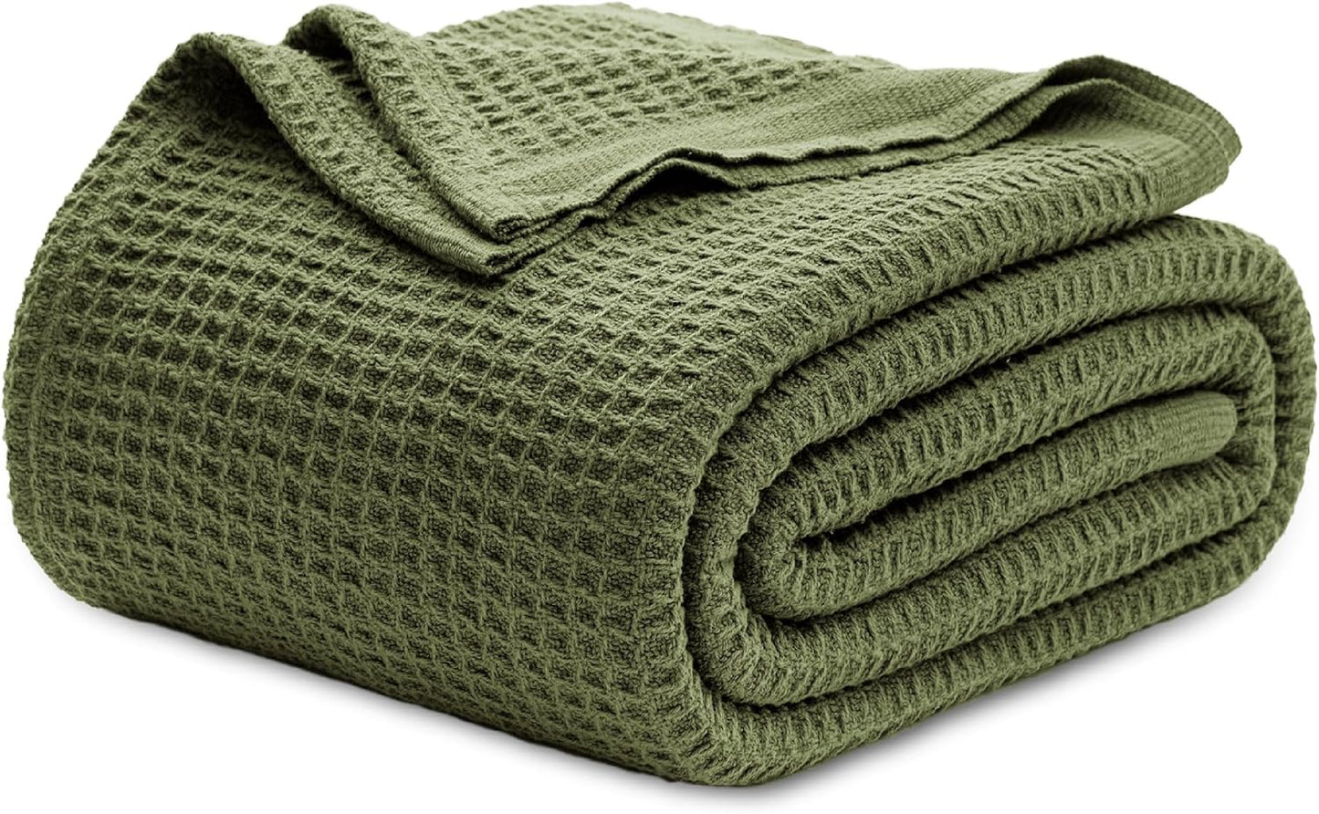 Bedsure 100% Cotton Blanket King Size for Bed - Breathable and Soft, Waffle Weave Blanket for Summer Spring, White, 104x90 inches