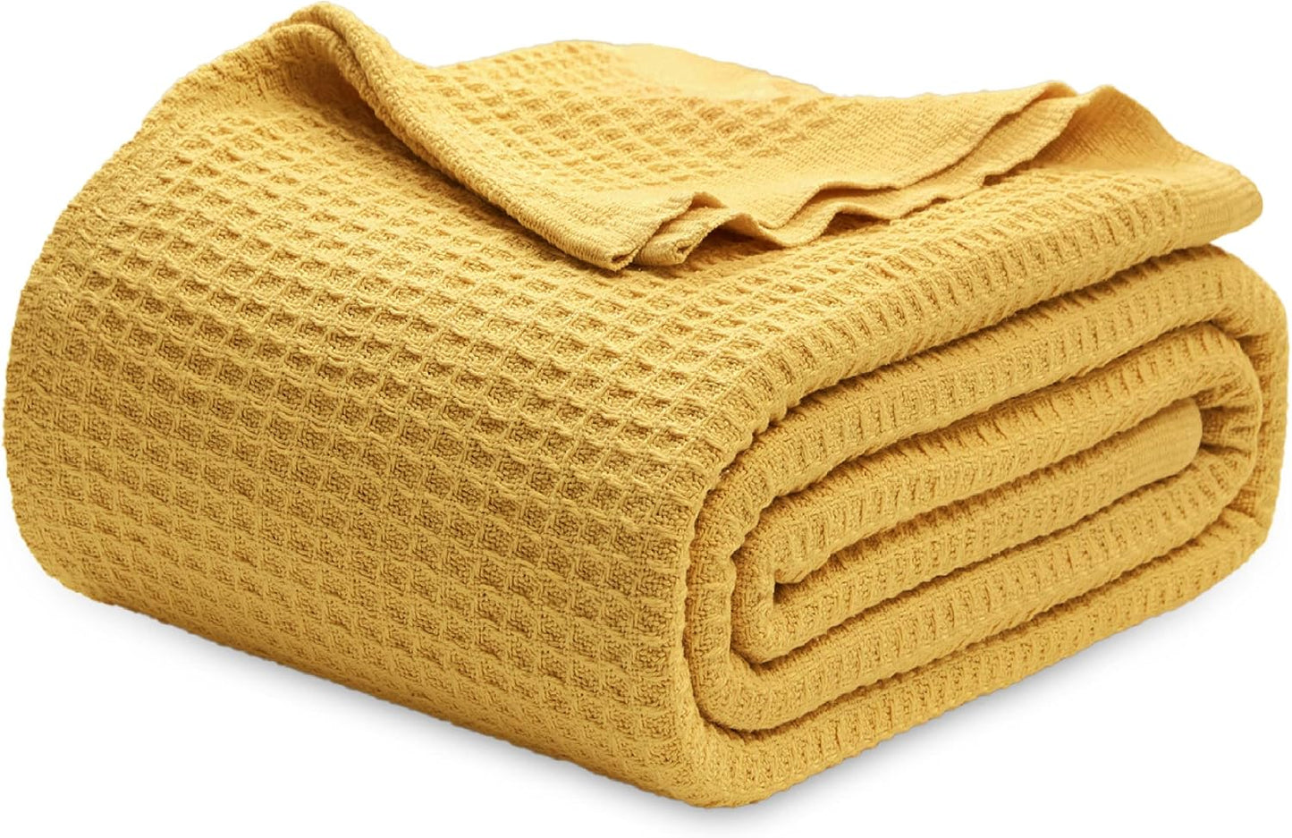Bedsure 100% Cotton Blanket King Size for Bed - Breathable and Soft, Waffle Weave Blanket for Summer Spring, White, 104x90 inches
