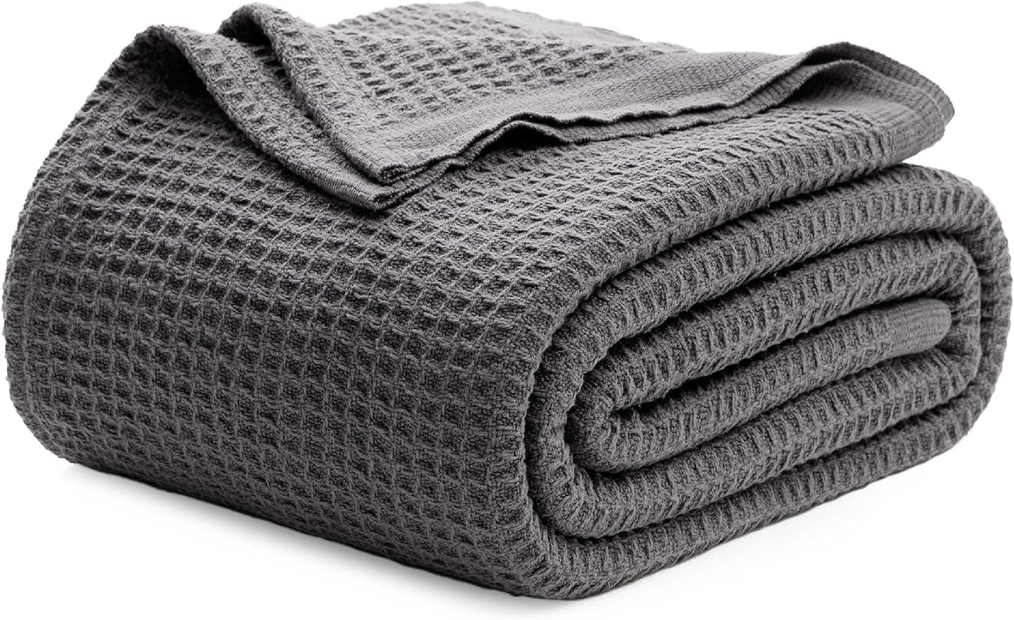 Bedsure 100% Cotton Blanket King Size for Bed - Breathable and Soft, Waffle Weave Blanket for Summer Spring, White, 104x90 inches