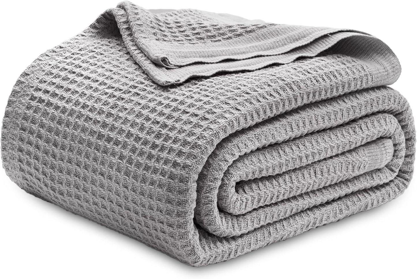 Bedsure 100% Cotton Blanket King Size for Bed - Breathable and Soft, Waffle Weave Blanket for Summer Spring, White, 104x90 inches