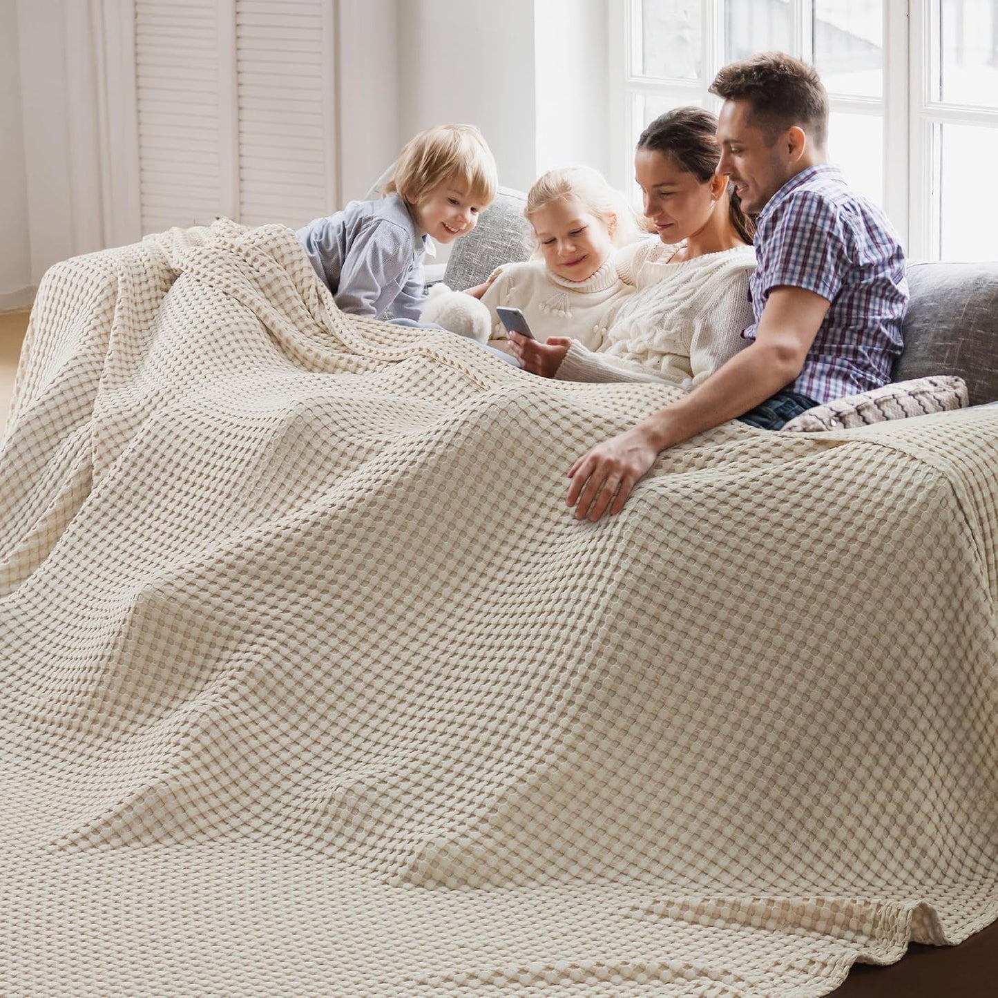 Bedsure Cooling Cotton Waffle King Size Blanket - Lightweight Breathable Summer Blanket of Rayon Derived from Bamboo for Hot Sleepers, Luxury Throws for Bed, Couch and Sofa, Taupe, 104x90 Inches