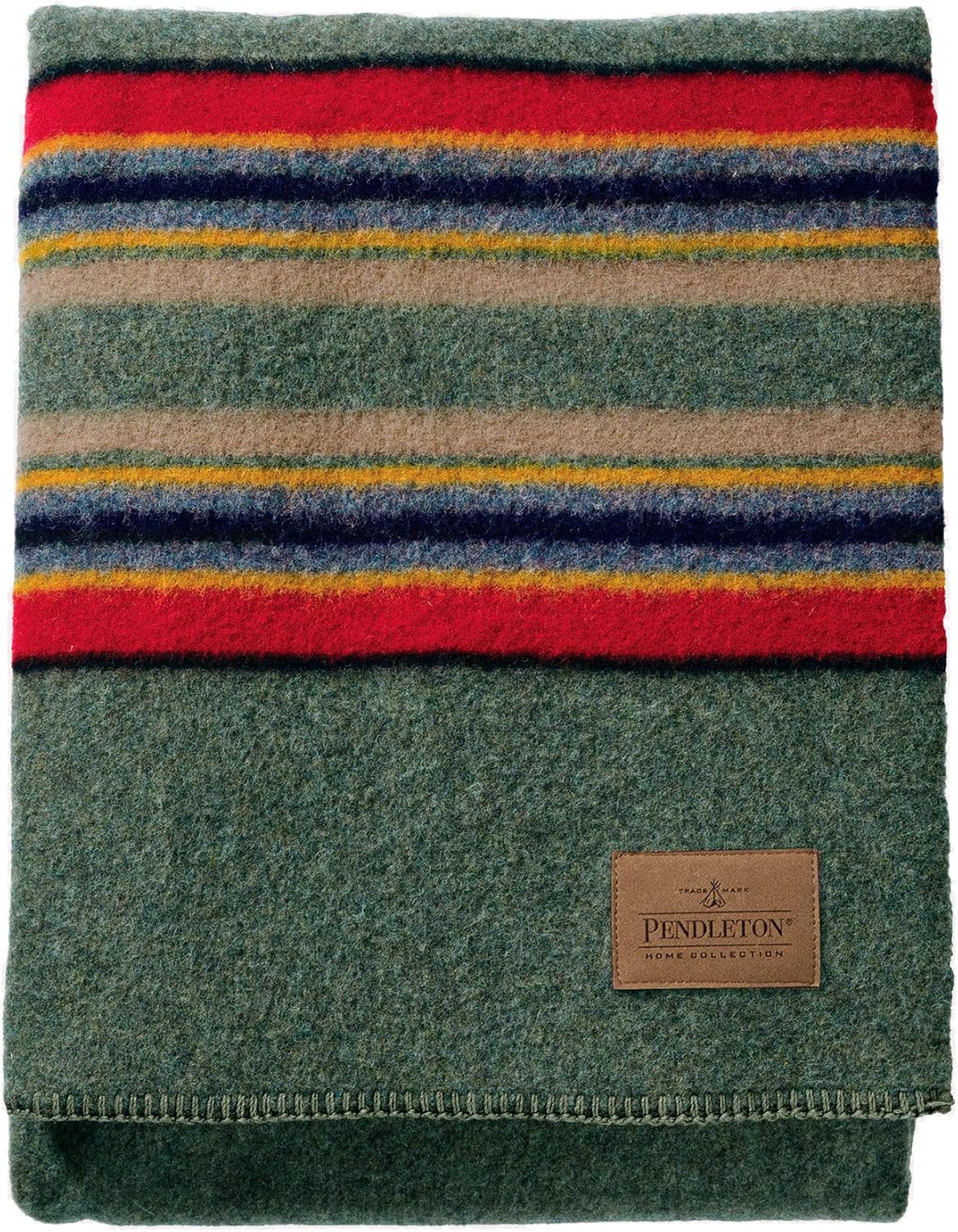 Pendleton Yakima Camp Blanket Full Queen 90" x 90" - Wool Cotton, Lightweight, Large, Dry Clean, Soft and Durable Throw for Home and Travel - Lake