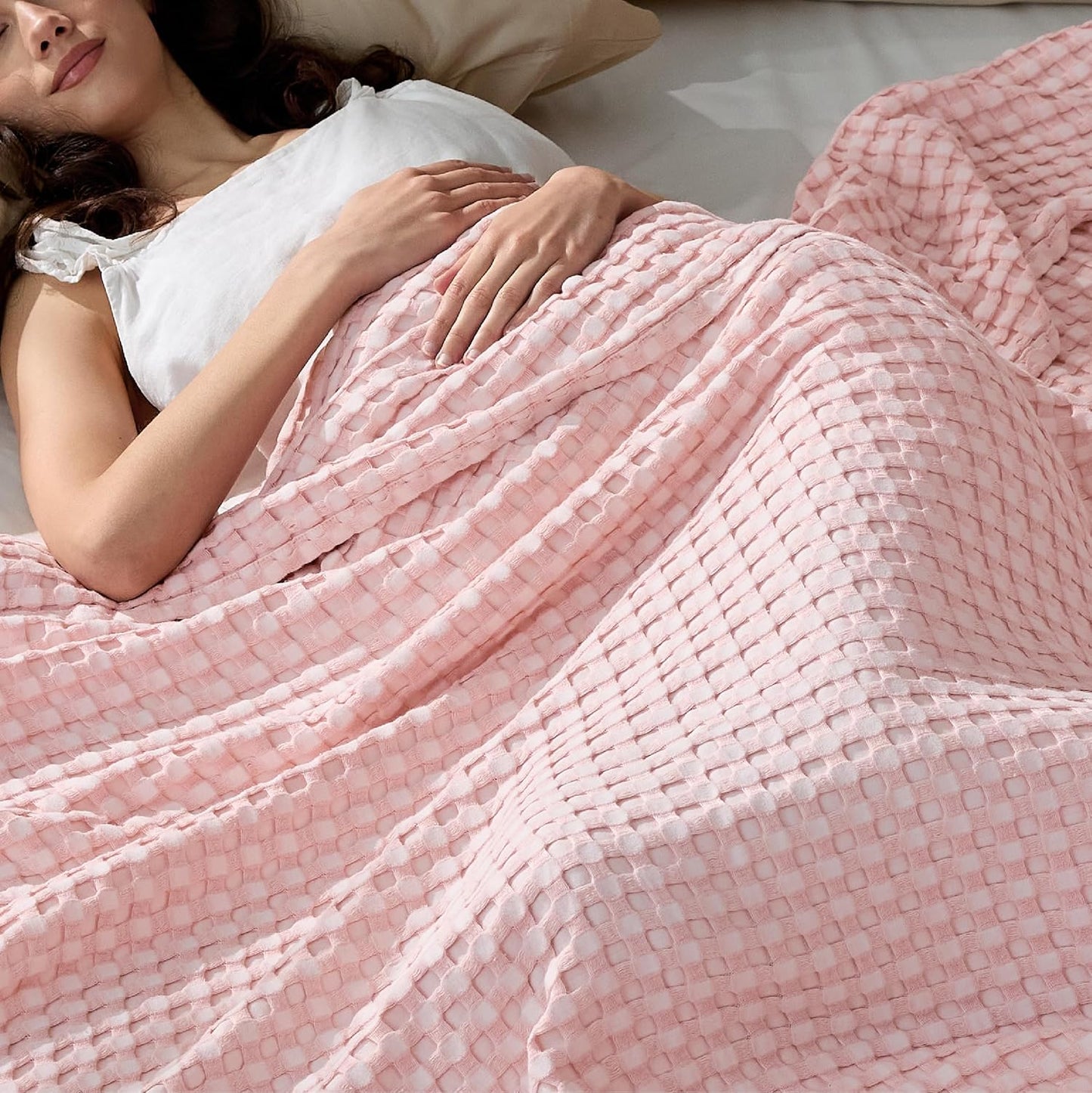 Bedsure Cooling Cotton Waffle King Size Blanket - Lightweight Breathable Summer Blanket of Rayon Derived from Bamboo for Hot Sleepers, Luxury Throws for Bed, Couch and Sofa, Taupe, 104x90 Inches