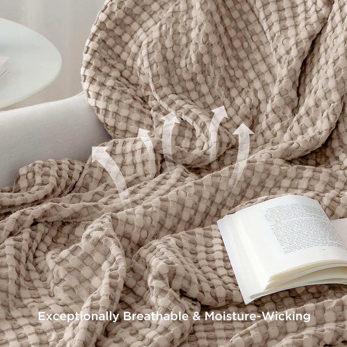 Bedsure Cooling Cotton Waffle King Size Blanket - Lightweight Breathable Summer Blanket of Rayon Derived from Bamboo for Hot Sleepers, Luxury Throws for Bed, Couch and Sofa, Taupe, 104x90 Inches