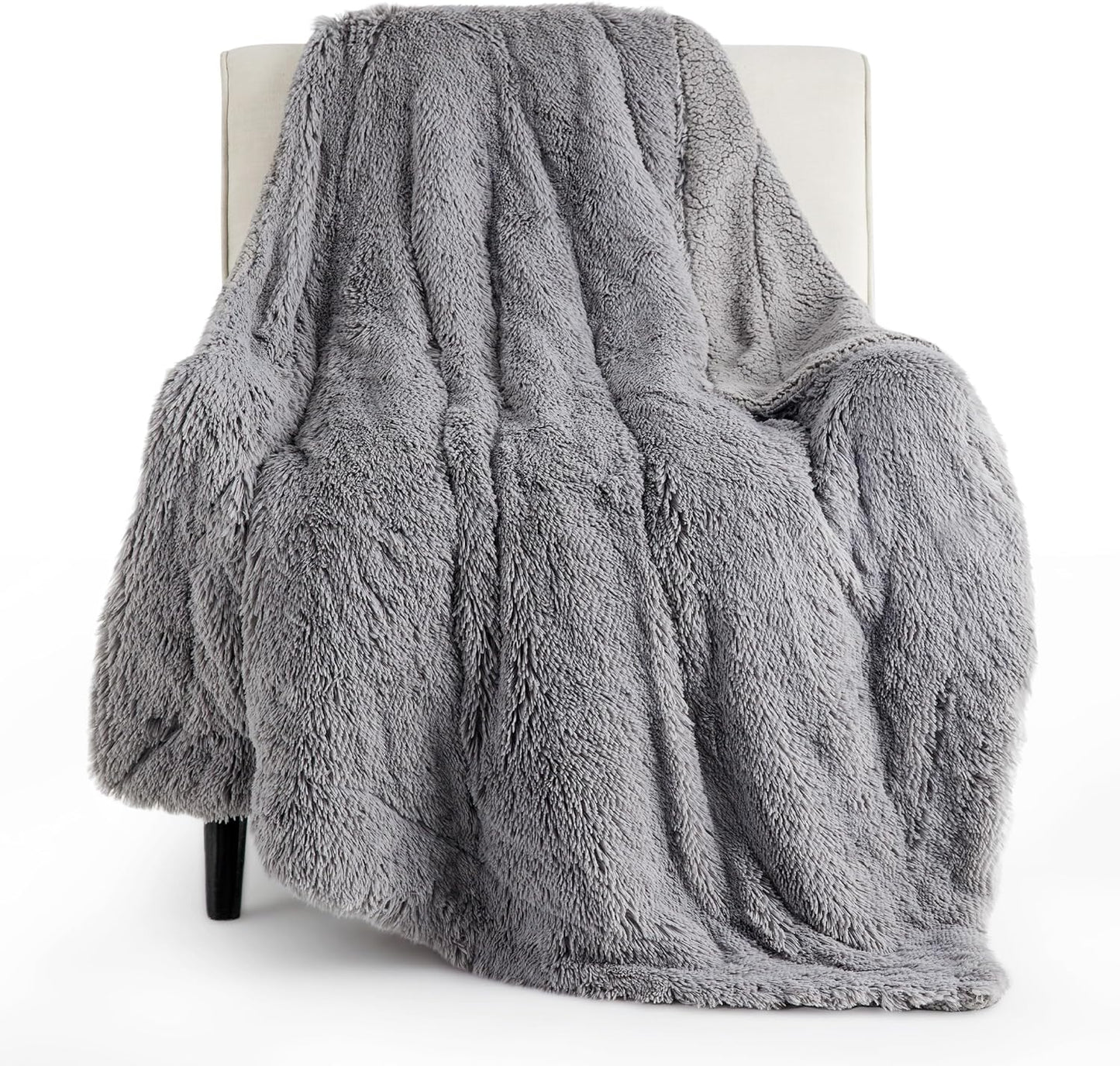 Bedsure Fluffy Fuzzy Throw Blanket Gifts for Women, Soft Cozy Plush Faux Fur Throw Blanket for Couch Bed, Minky Thick Warm Sherpa Fleece Fall Grey Room Decor Men Gifts Teenage Girls Teen Boys Mom Dad