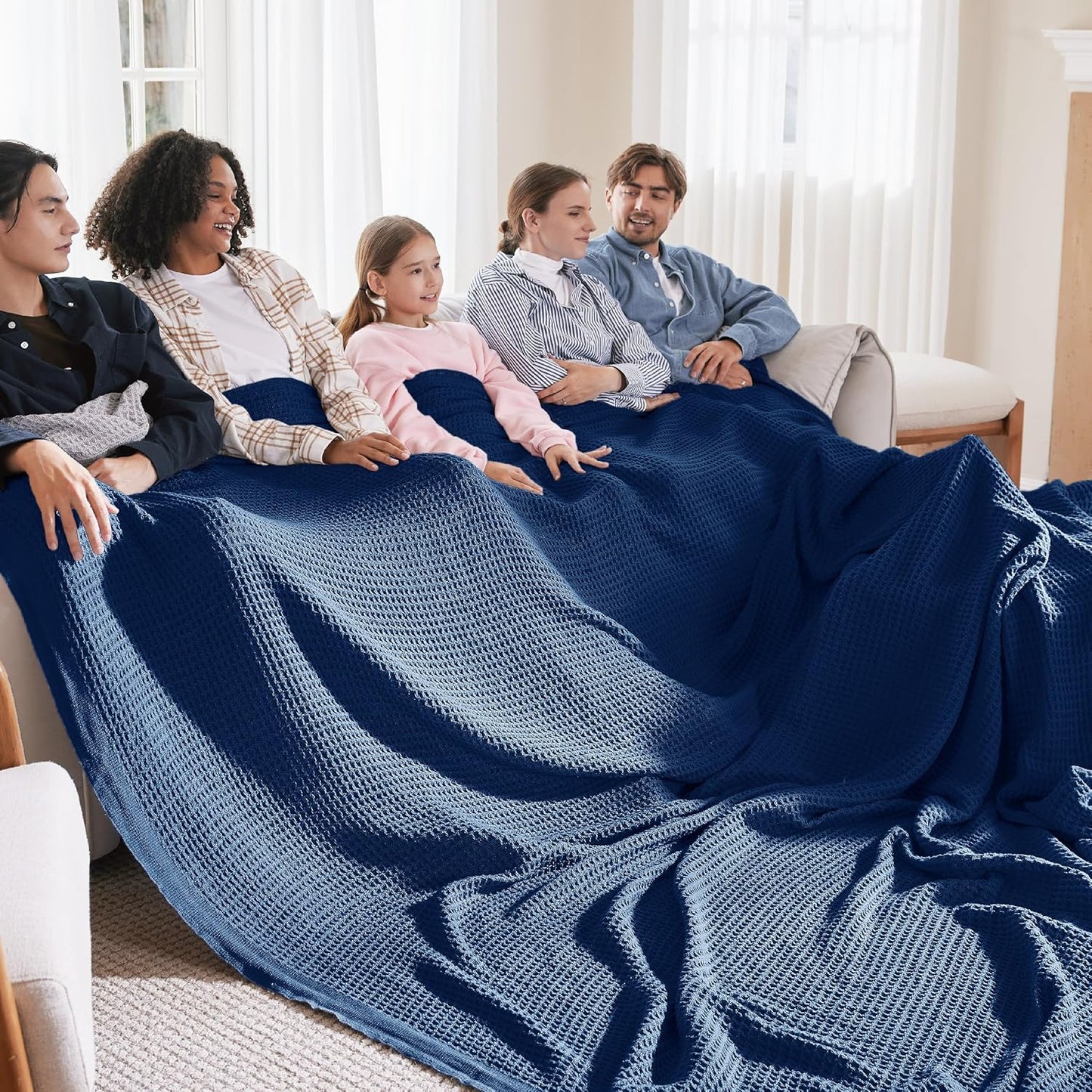Bedsure 100% Cotton Blanket King Size for Bed - Breathable and Soft, Waffle Weave Blanket for Summer Spring, White, 104x90 inches